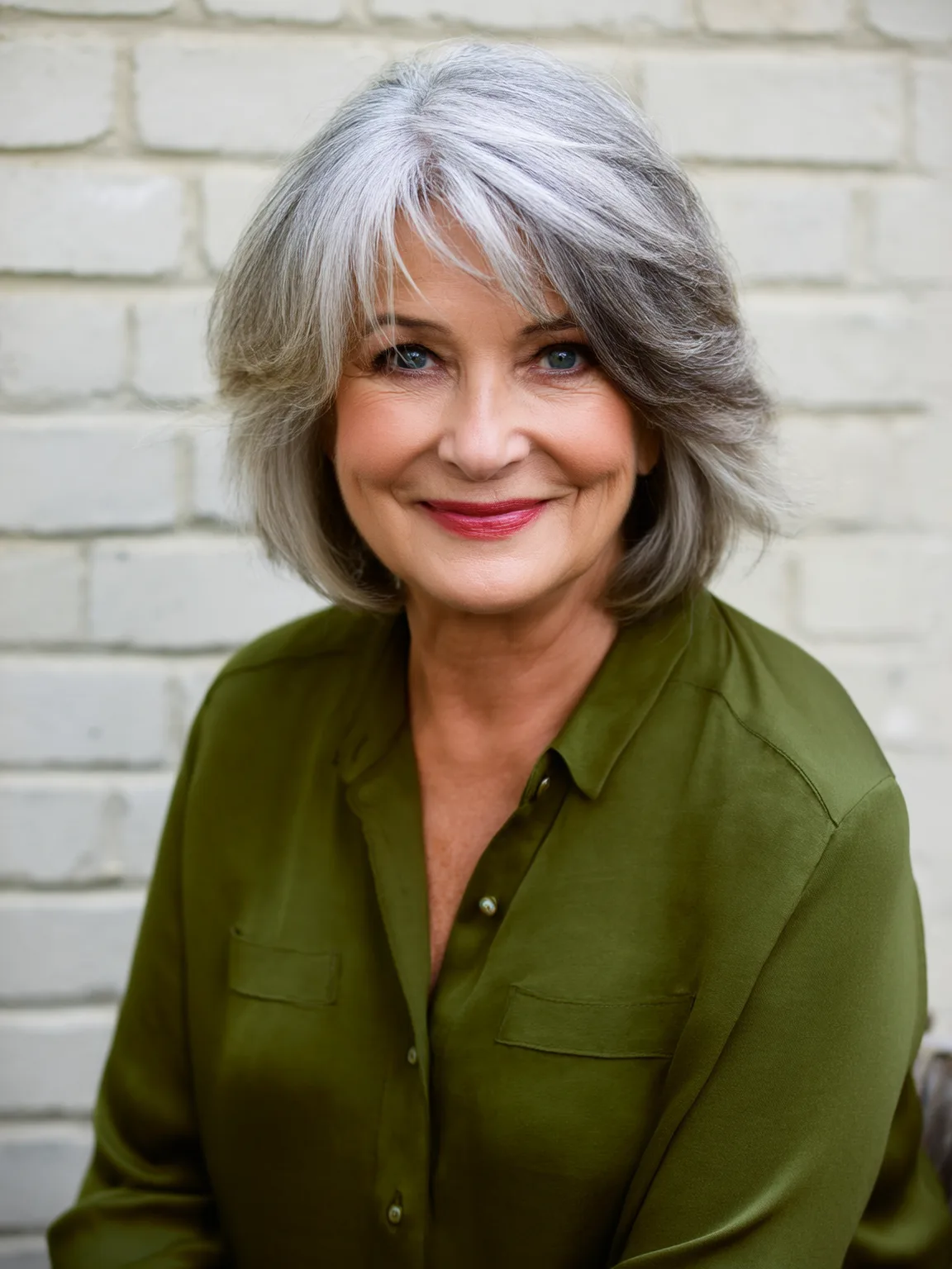 Chin-Length Layered Bob with Silver Gray Lowlights